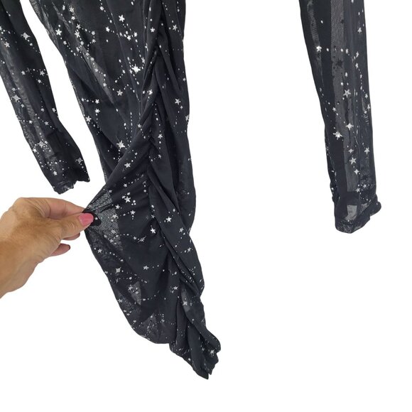 Black Mesh Long-Sleeve Bodycon Dress Sz M Star Constellation Print Witchy Gothic - Picture 7 of 13